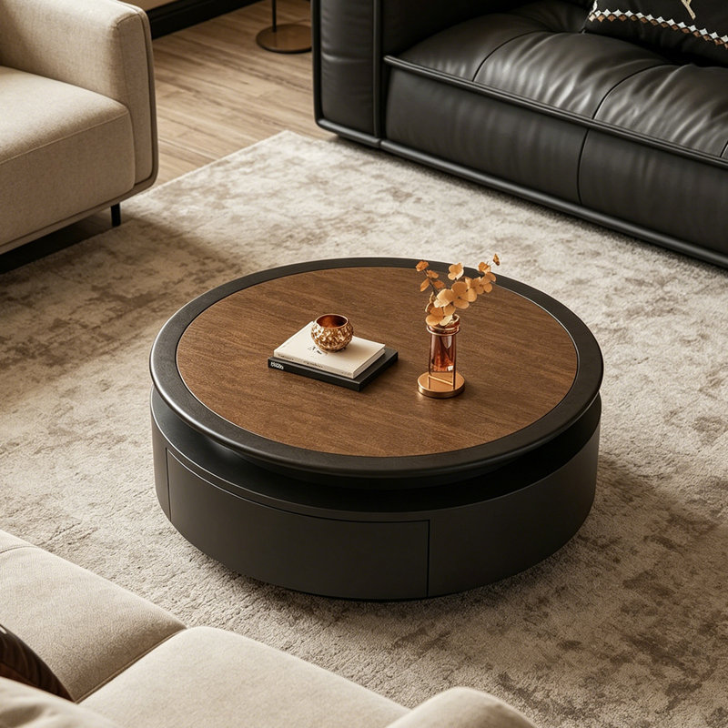 Table basse ronde pour petit salon, 13.77" H x 31.49" L x 31.49" W, Brown