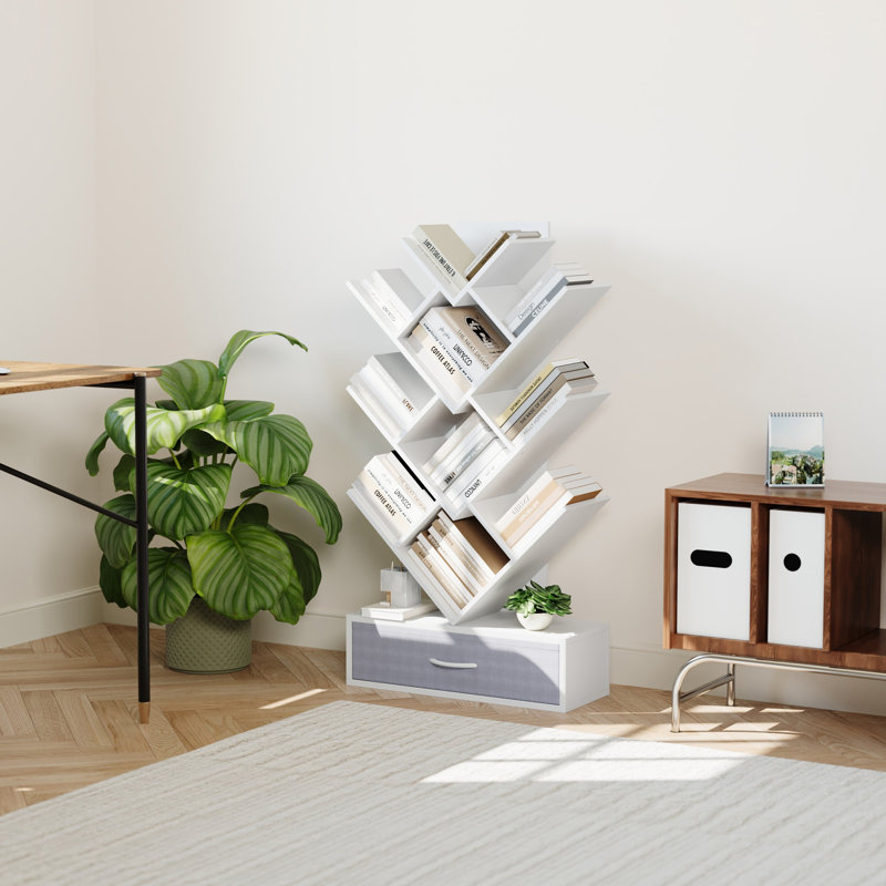 Bibliothèque en forme de cœur avec lumières DEL et bibliothèque à 7 niveaux avec tiroir, White
