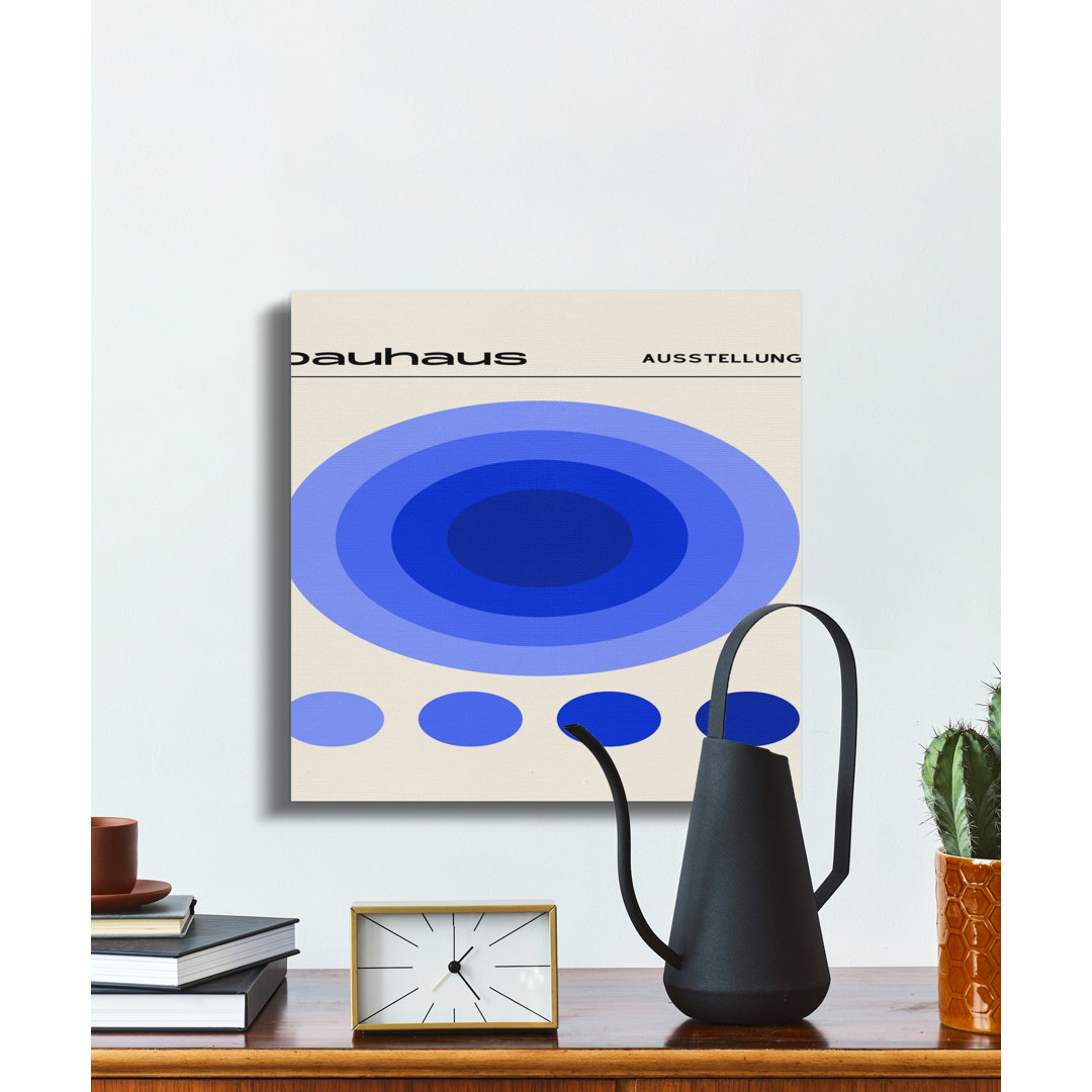 Bauhaus Blue Circles Canvas Print, Mid Century Modern Abstract Geometric Wall Art for Minimalist Home Decor Aesthetic