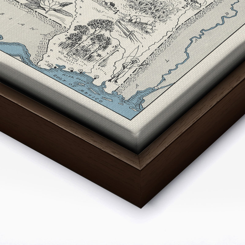 Carte illustrée du Mississippi, H 08 po x l 10 po, Canevas, Encadrement brun