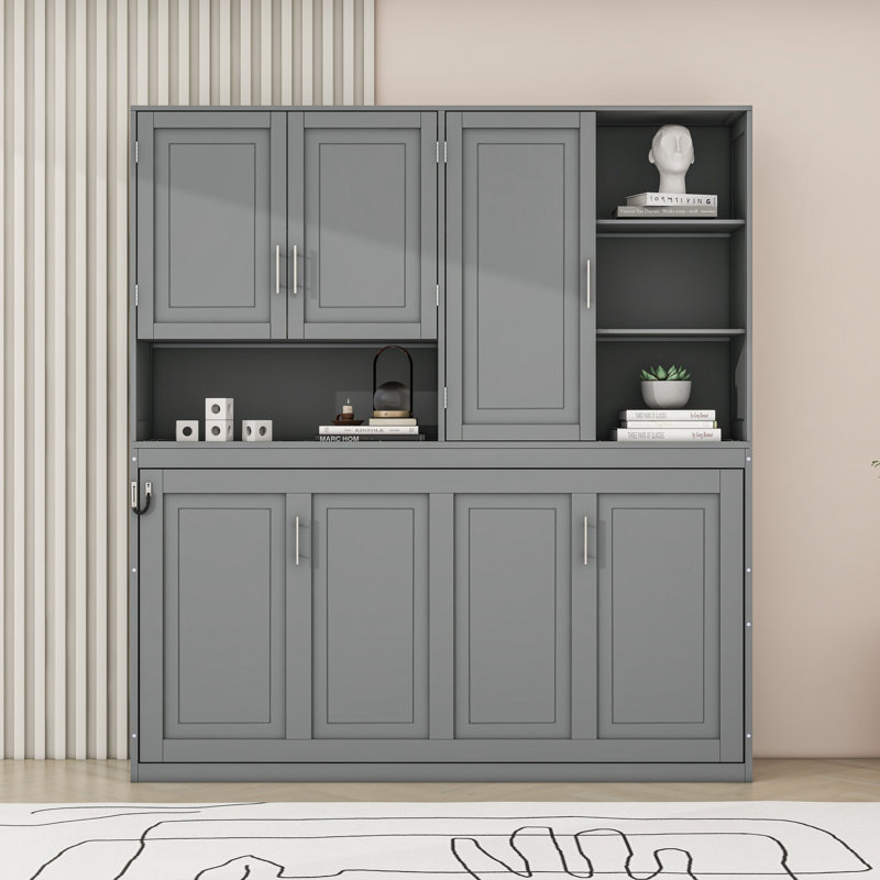 Twin Murphy Bed with Cabinet, Shelves Light and USB, Gray