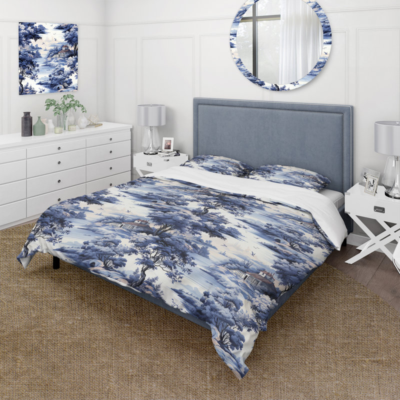 Cobalt Toile Victorian Pattern - Ensemble de housse de couette à motif floral