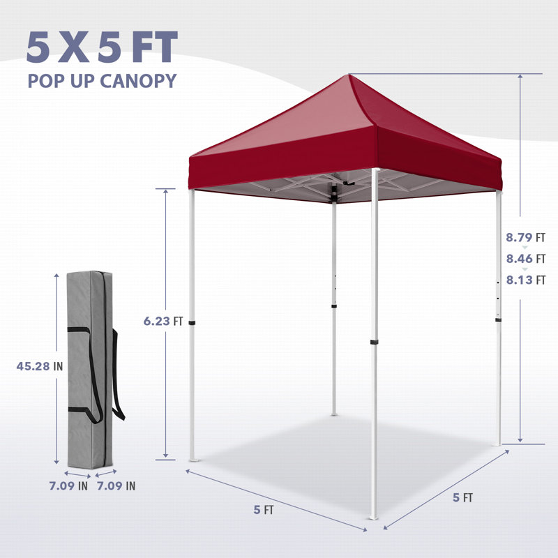 5 Ft. W x 5 Ft. D Outdoor Pop Up Steel Canopy Portable Tent, Burgundy