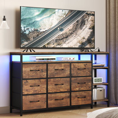 Tv Stand Dresser  Features 9 Large Pu Fabric Drawers