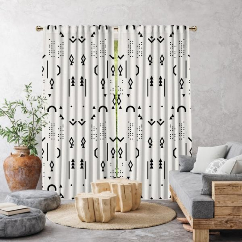 Panneaux de rideaux semi-transparents, Noir / blanc, L 55 po x L 102 po