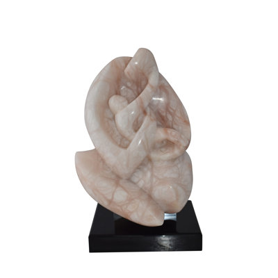 Sculpture en marbre Vishakan mère et enfant montée sur base de carrousel 12 po x 11 po x H 19 po
