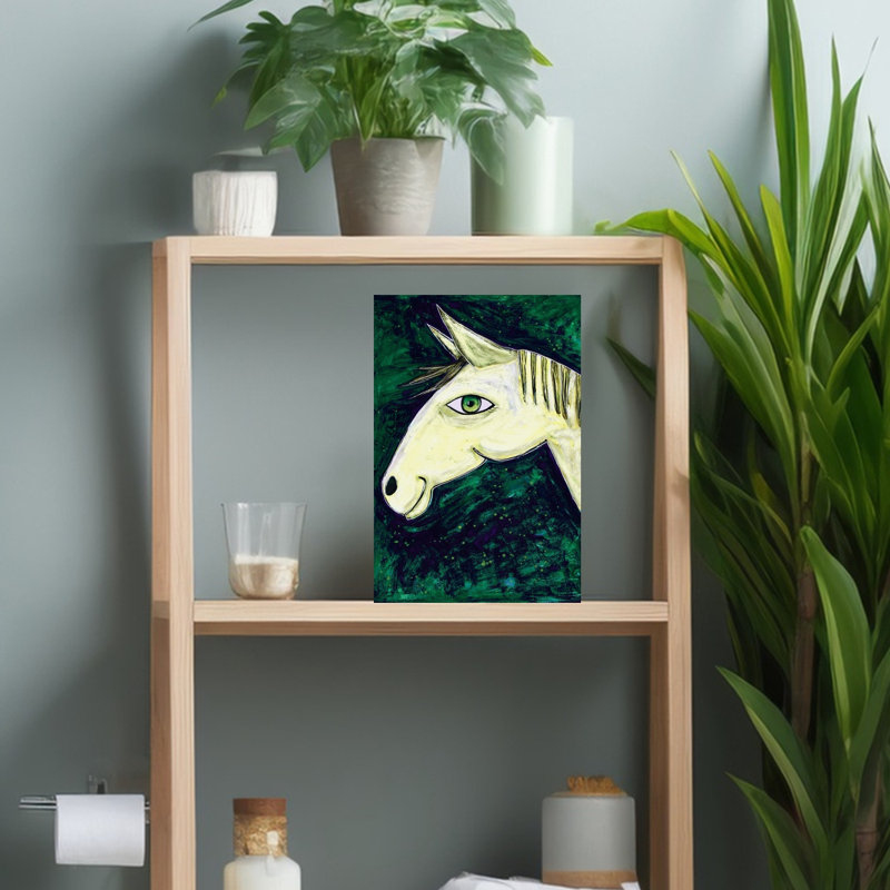 «Mystical Horse Gaze», art abstrait cheval rêveur, forêt moderne