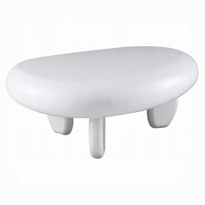 Vayu Coffee Table, 30 Inch Asymmetric Pebble Design, High Gloss White