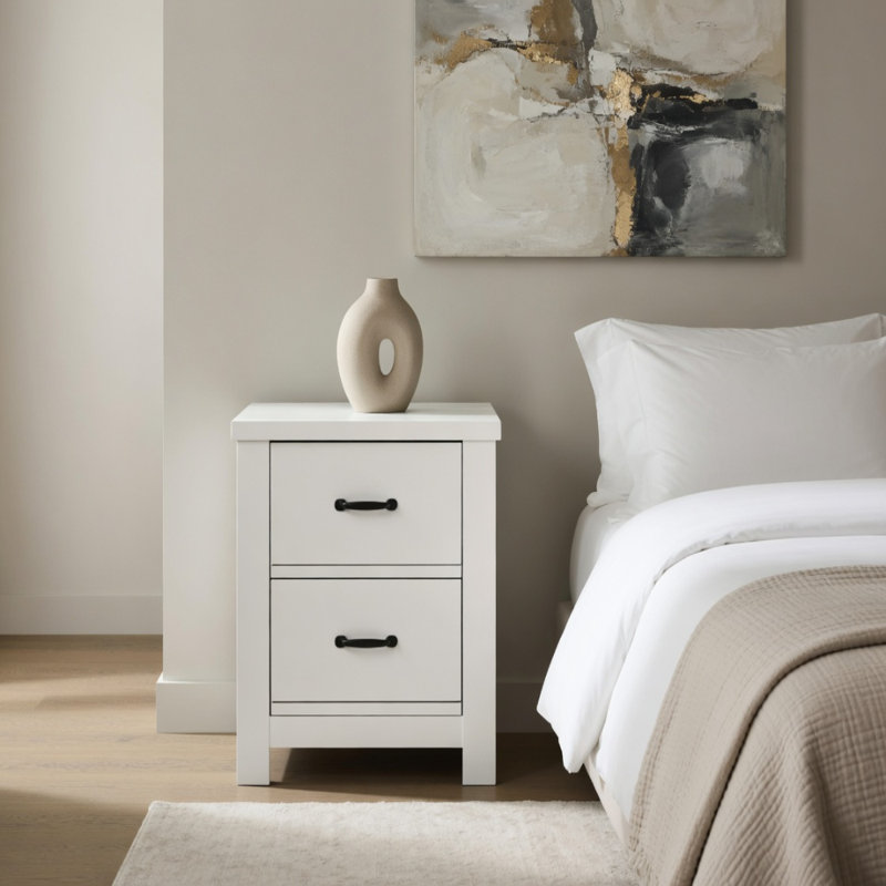 Table de chevet blanche à 2 tiroirs l 21,5 po Cosmo