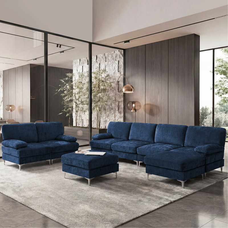 Tennielle 123.62" W Upholstered Modular Sectional Sofa, Blue