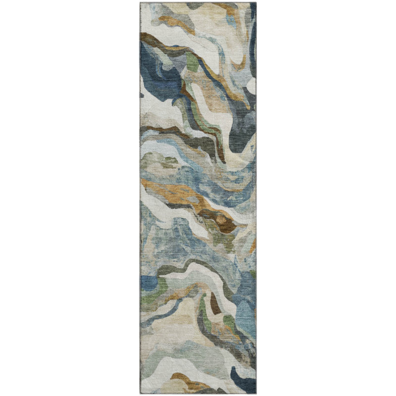 Tapis moderne lavable à la machine de qualité supérieure Mayfield AMF2162, En jean, Tapis de couloir 2 pi 3 po x 7 pi 6 po