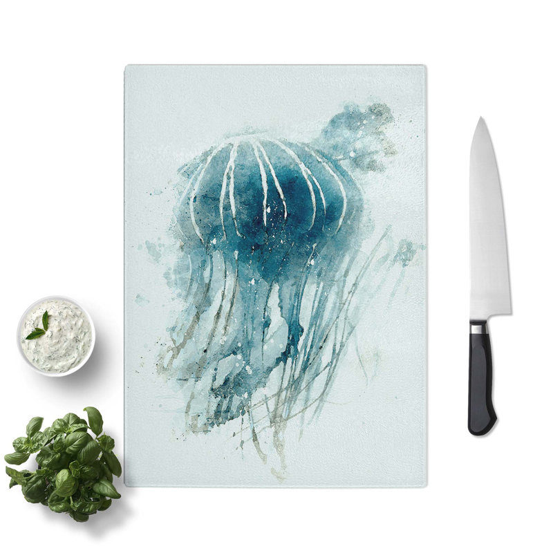 Tempered Glass a Jellyfish Chopping Board, 28.5 cm W x 39 cm L
