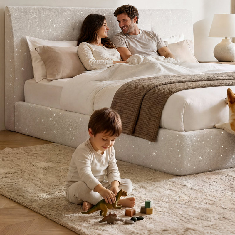 Assembly-Free Upholstered Platform Bed, Queen
