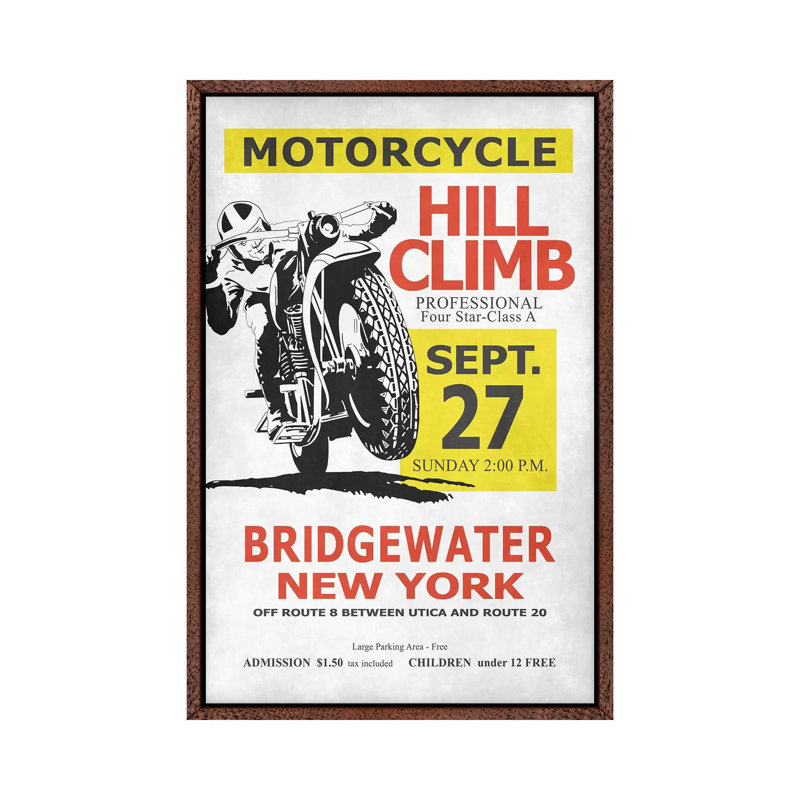 Motorcycle Races Peoria by Mark Rogan - Print on Canvas, 152.4cm H x 101.6cm W x 3.81cm D, Classic Brown Wood Framed