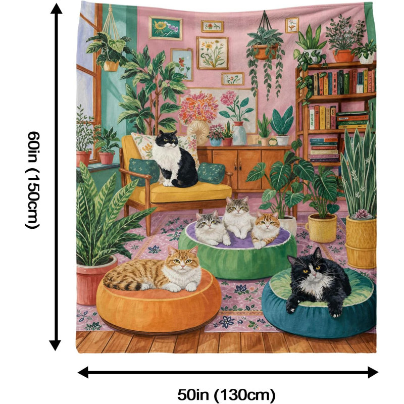 Jeté Boho Cute Cat, 50 x 60 po, 60" L x 50" W