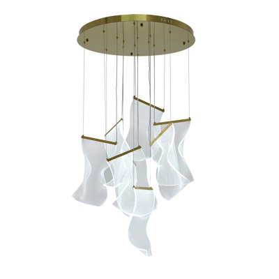 Brass Transitional LED Chandelier With Acrylic Crumbled Sheet Pendants