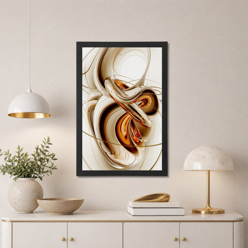 Toile murale aux formes abstraites tourbillonnantes en bronze et or, H 30 po x l 20 po