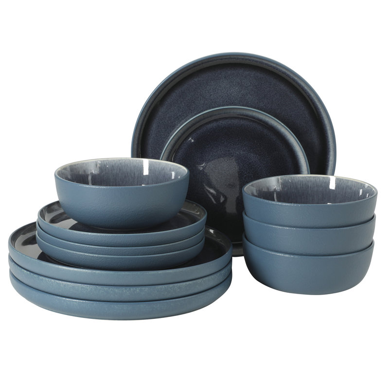 Ensemble de vaisselle en céramique grès réactif 12 pièces (service pour 4) Gibson Elite Tahoe Sunset, Bleu