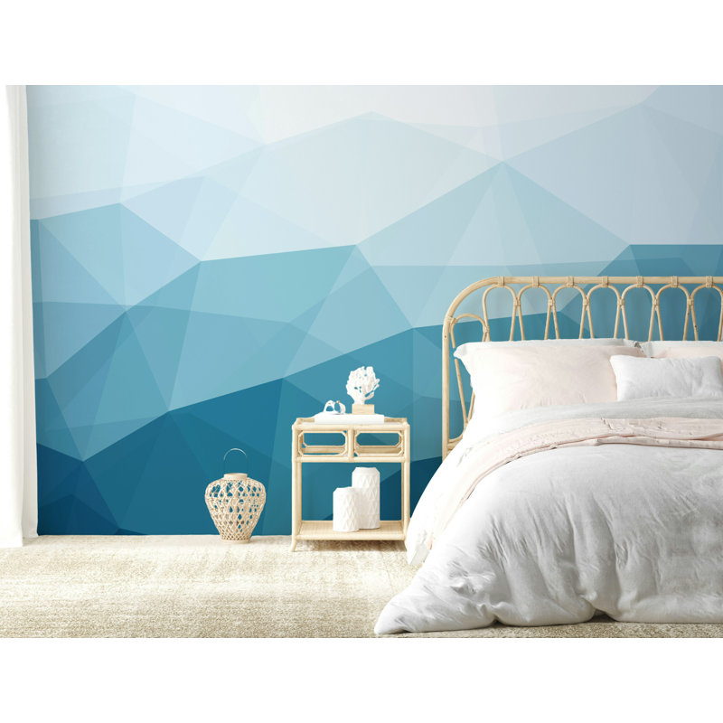 Papier peint motif géométrique bleu ombré, L 37 po x l 56 po