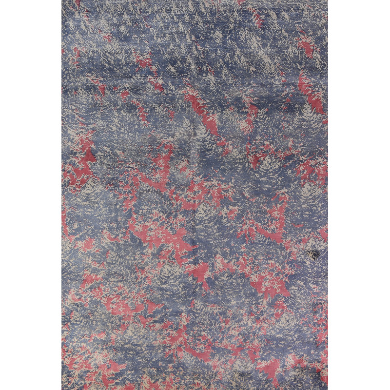 Tapis indien moderne et abstrait bleu 6 x 9