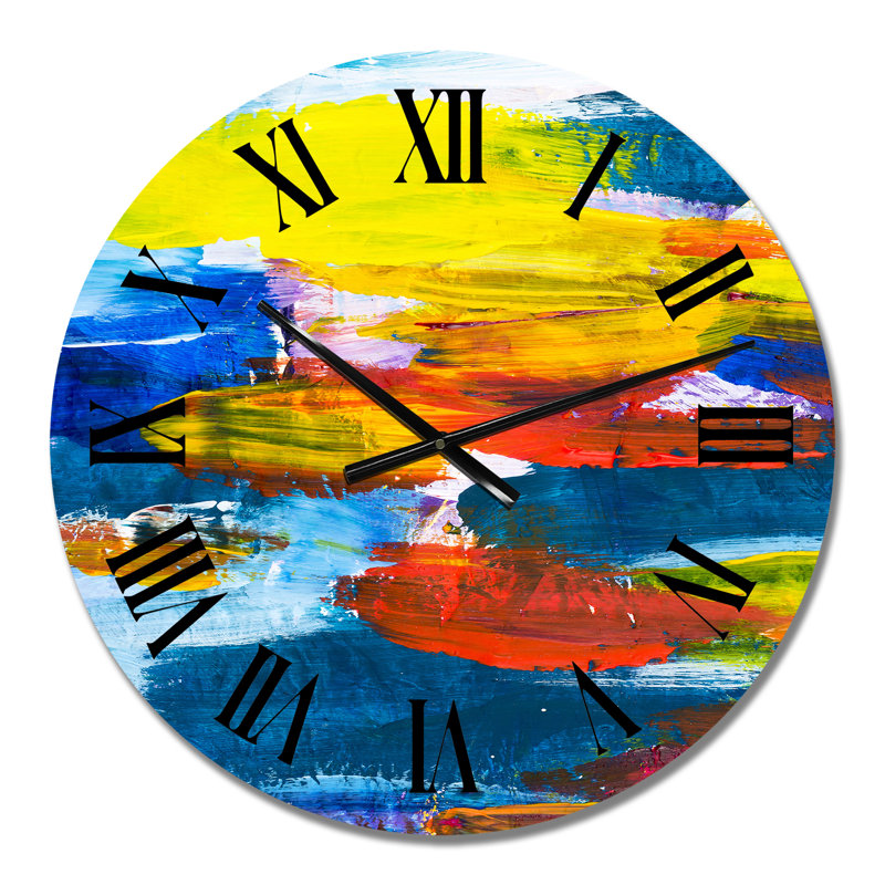 Horloge murale moderne jaune, rouge et bleu, Petit