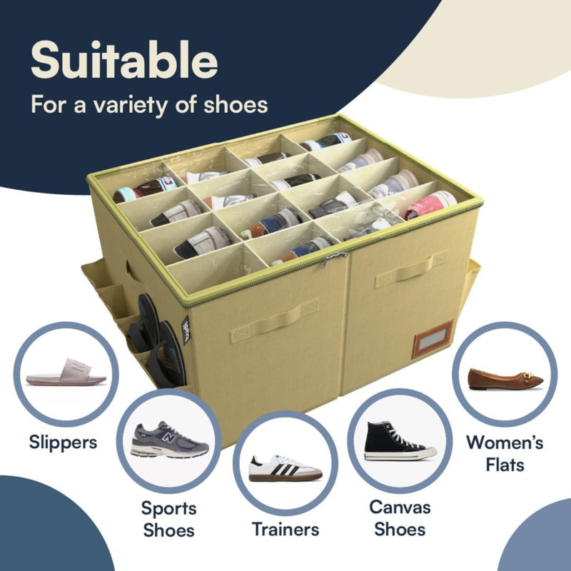 16 Pair Shoe Storage Box, Beige
