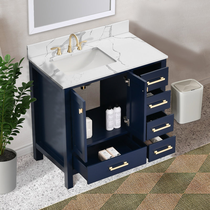 Meuble-lavabo simple 36 po Cholena, Bleu