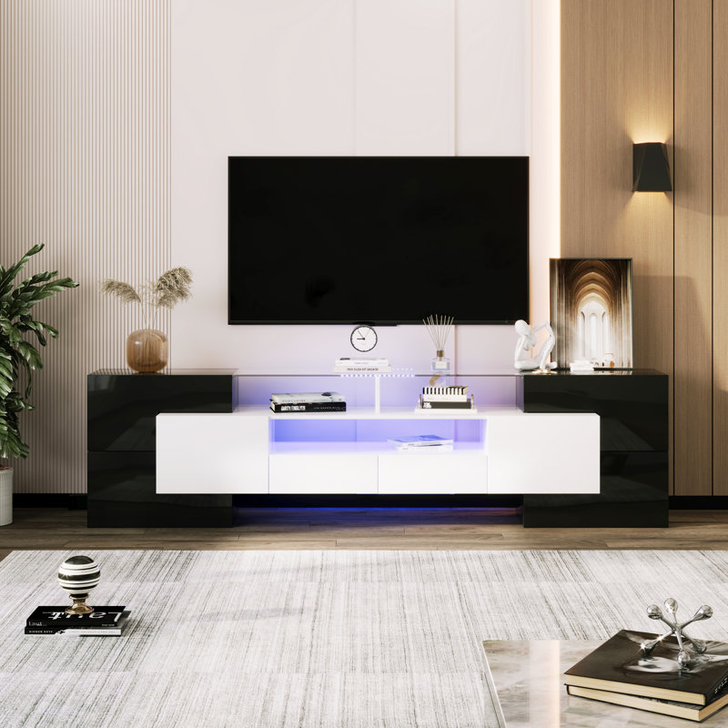 Cevahir Unfinished TV Stand for TVs up to 88", White/Black