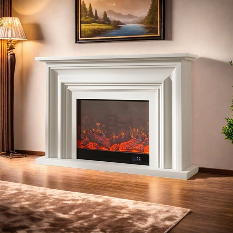Élégante cheminée à conception tridimensionnelle, H 45,66 po x l 59,05 po x P 12,99 po, Blanc
