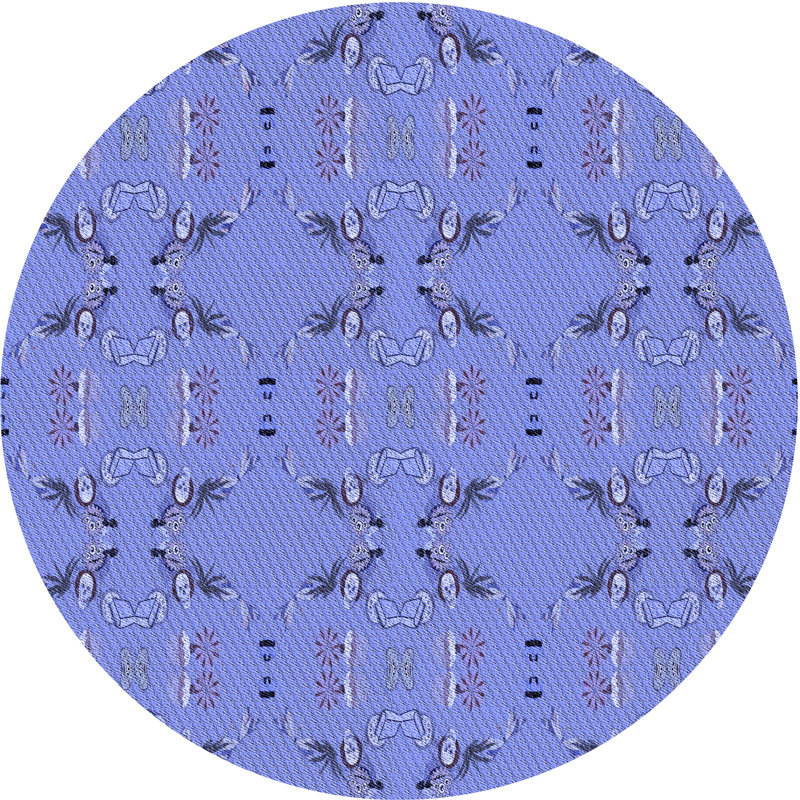 Tapis en laine bleu / rose, Rond 6 pi