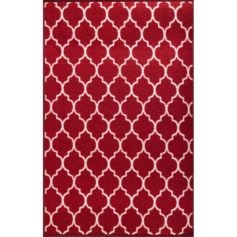 Dawson Non-Slip Geometric Indoor Doormat, 40cm W x 60cm L, Red