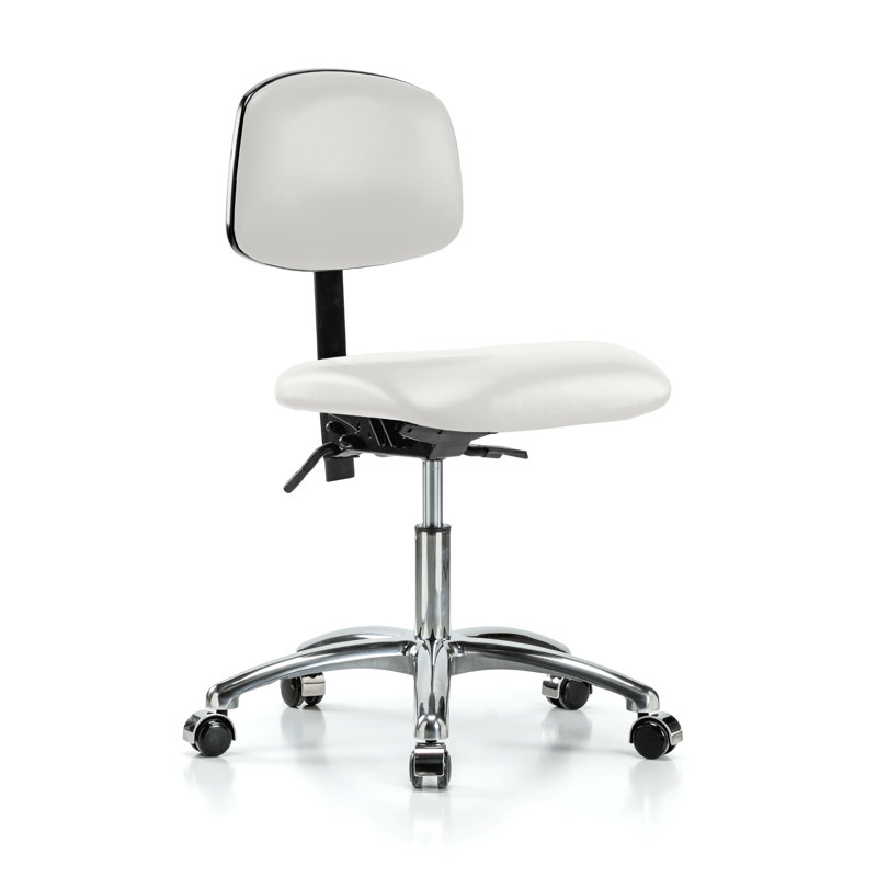 Fauteuil de laboratoire PERCH Chrome | Hauteur du bureau: 19 à 24 po, Vinyl blanc Adobe