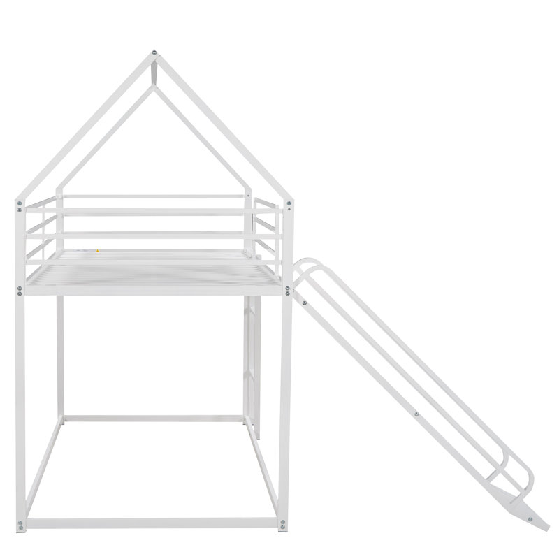Lit superposé simple au-dessus de simple avec échelle et glissière sans sommier, Blanc