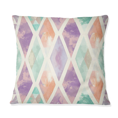Coussin bohème rose, mauve et aquarelle
