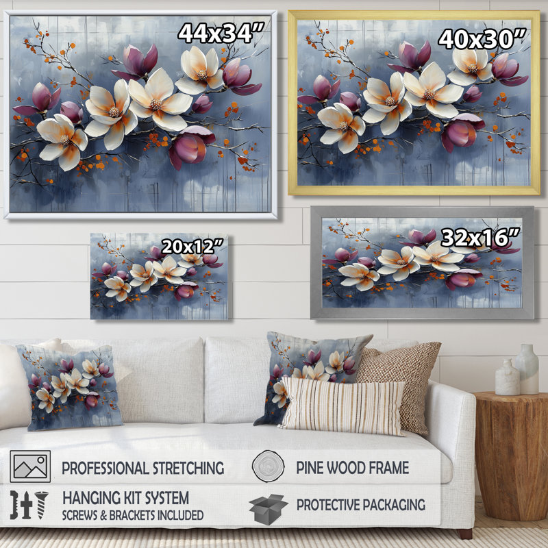 «Winter Garden of Magnolias On Stone River I», art mural sur toile Magnolias, Reproduction encadrée d'une seule photo
