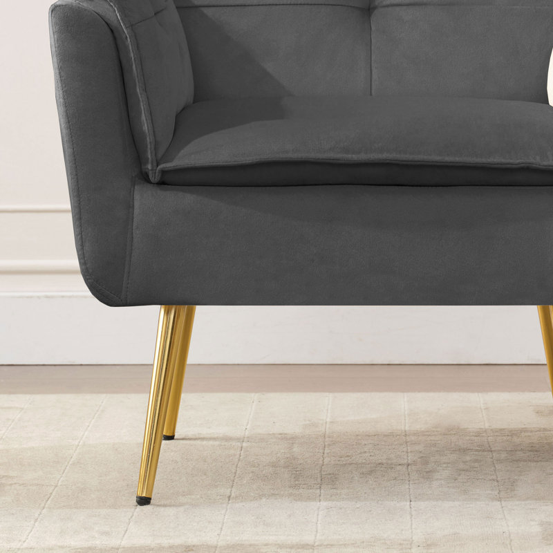 Fauteuil rembourré avec repose-pieds Vaishal, Velours gris