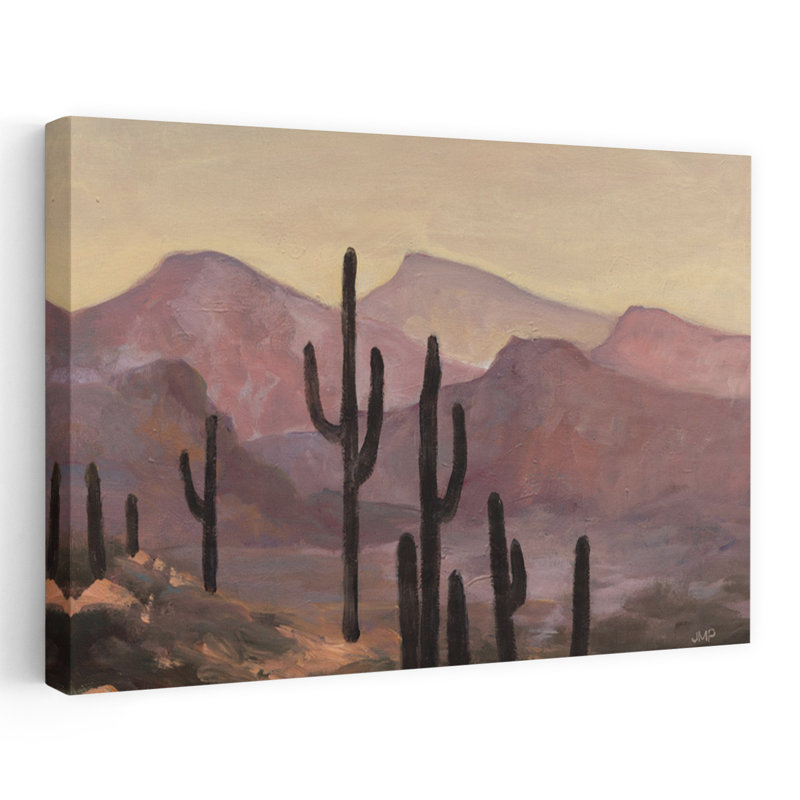 «Twilight Cacti Abstract Contemporary Cactus Landscape Mountain», reproduction d'art murale, 12" H x 18" W
