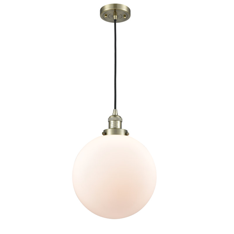 Luminaire sphère suspendu 1 lumières simple Lorene, Blanc mat, Ampoule non incluse, Laiton antique