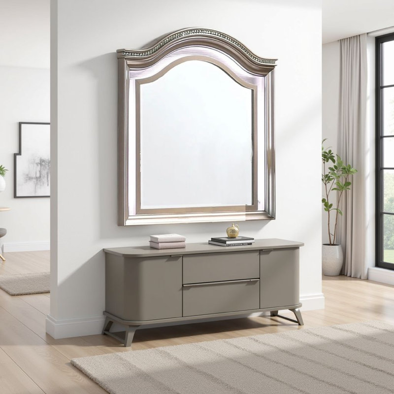Miroir de commode Jisoo, cadre lumineux à DEL, bois massif rose doré de 37 pouces