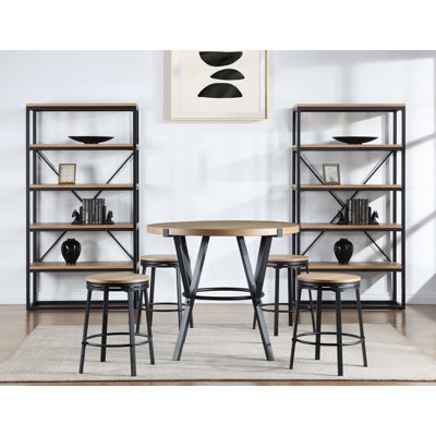Ensemble de salle à manger à plateau en bois massif avec tabourets pivotants l 5 pièces Bruce