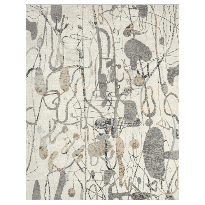 Tapis abstrait gris et neutre ARTWRKS, Rectangle 8 pi 6 po x 11 pi 6 po
