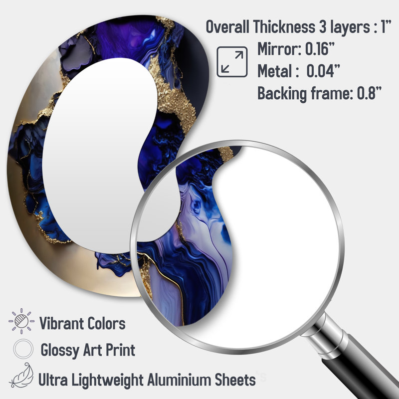 Eufemio Abstract Geode Gold And Purple Marble - Marble Asymmetrical Large Wall Mirror, Modern Unique Shape Unique Mirror, Printed Metal Art