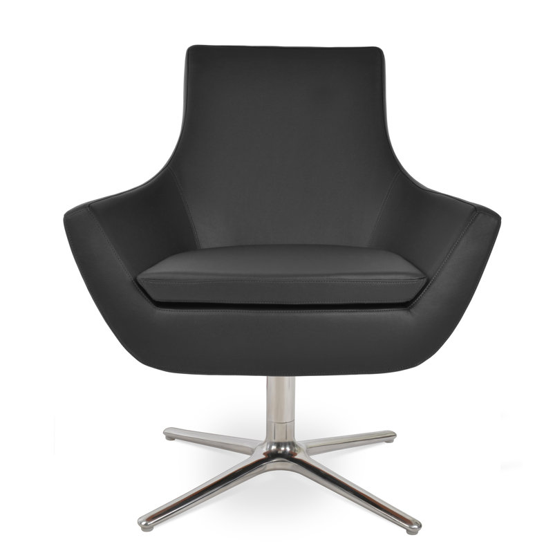 Rebecca Oval Swivel Lounge Chair, Silver, Orange W. Faux Leather