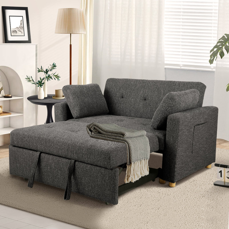 Shortridge 48.5" W Linen Convertible Sofa , Black