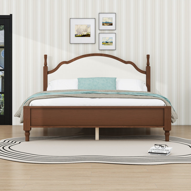 Base de lit plateforme en bois avec tête de lit, Très grand lit, Brown/Beige