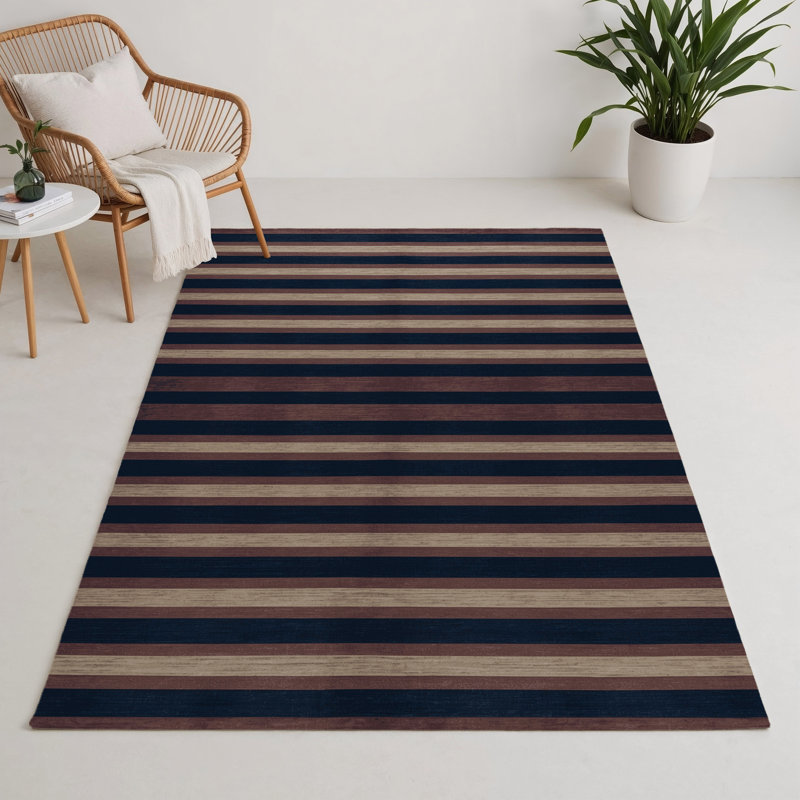 Tapis intérieur / extérieur brun HorizontalStripes, Rectangulaire 3 pi x 5 pi