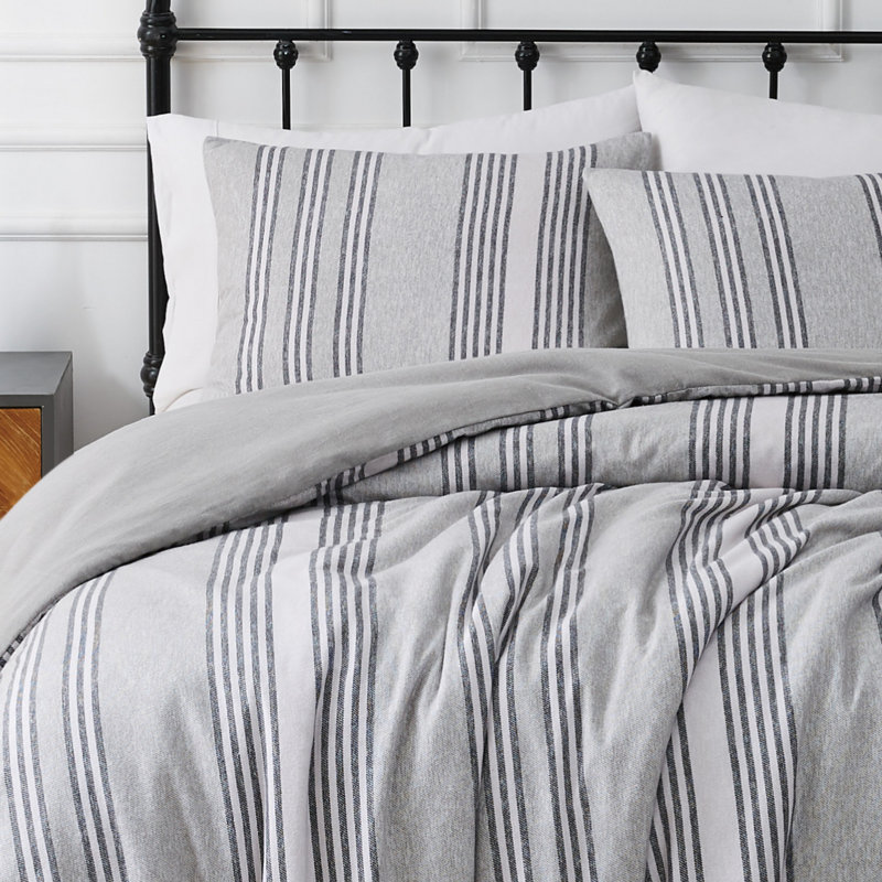 Ensemble d'édredon en coton 3 pièces gris, Édredon double / grand + 2 taies décoratives sta