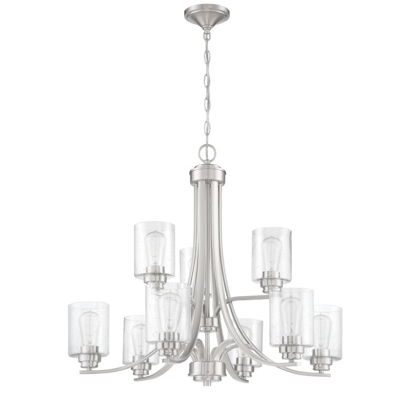 Omur 9 - Light Dimmable Tiered Chandelier, Brushed Polished Nickel, Clear Seeded