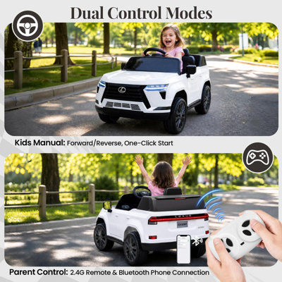 Licensed Lexus GX550 12V Kids Electric Ride-On Car – Parent Remote Control – 4-Wheel Suspension – LED Lights & Music – Battery Powered Outdoor Toy for Boys & Girls – White