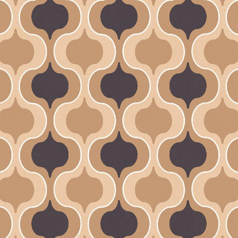 Papier peint géométrique, Beige / noir / brun clair